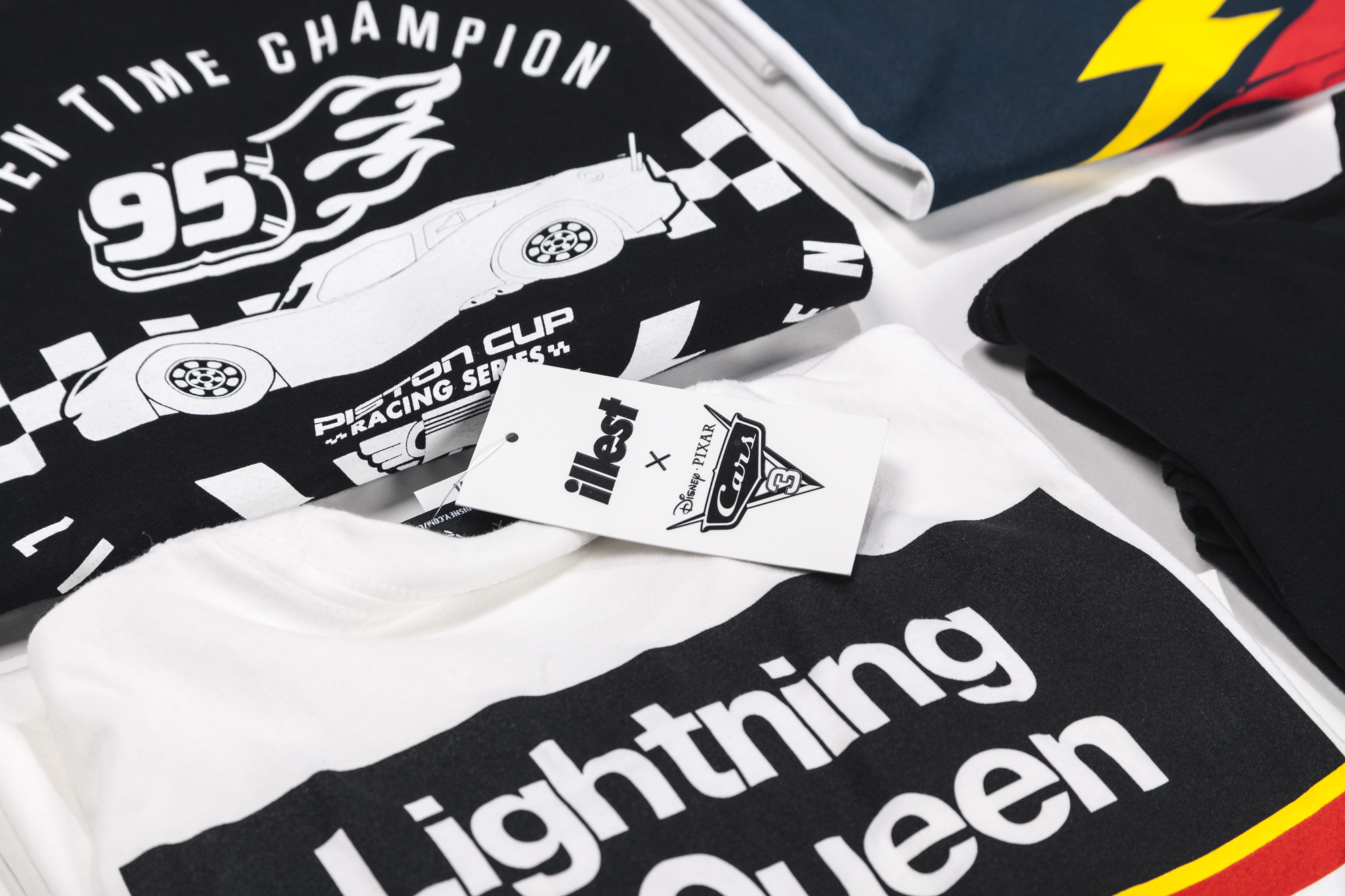 Close up view of the folded shirts with a hang tag