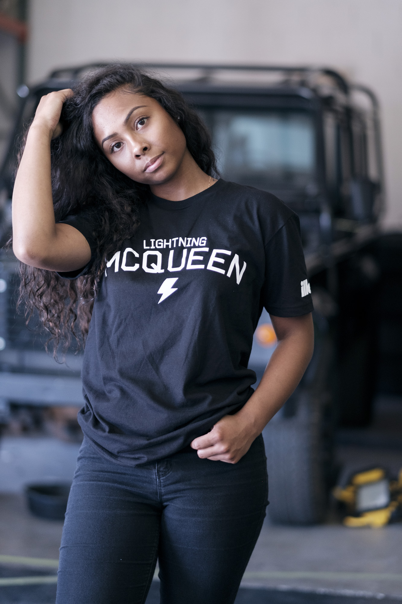 Eryka in Lighting McQueen ILLEST shirt