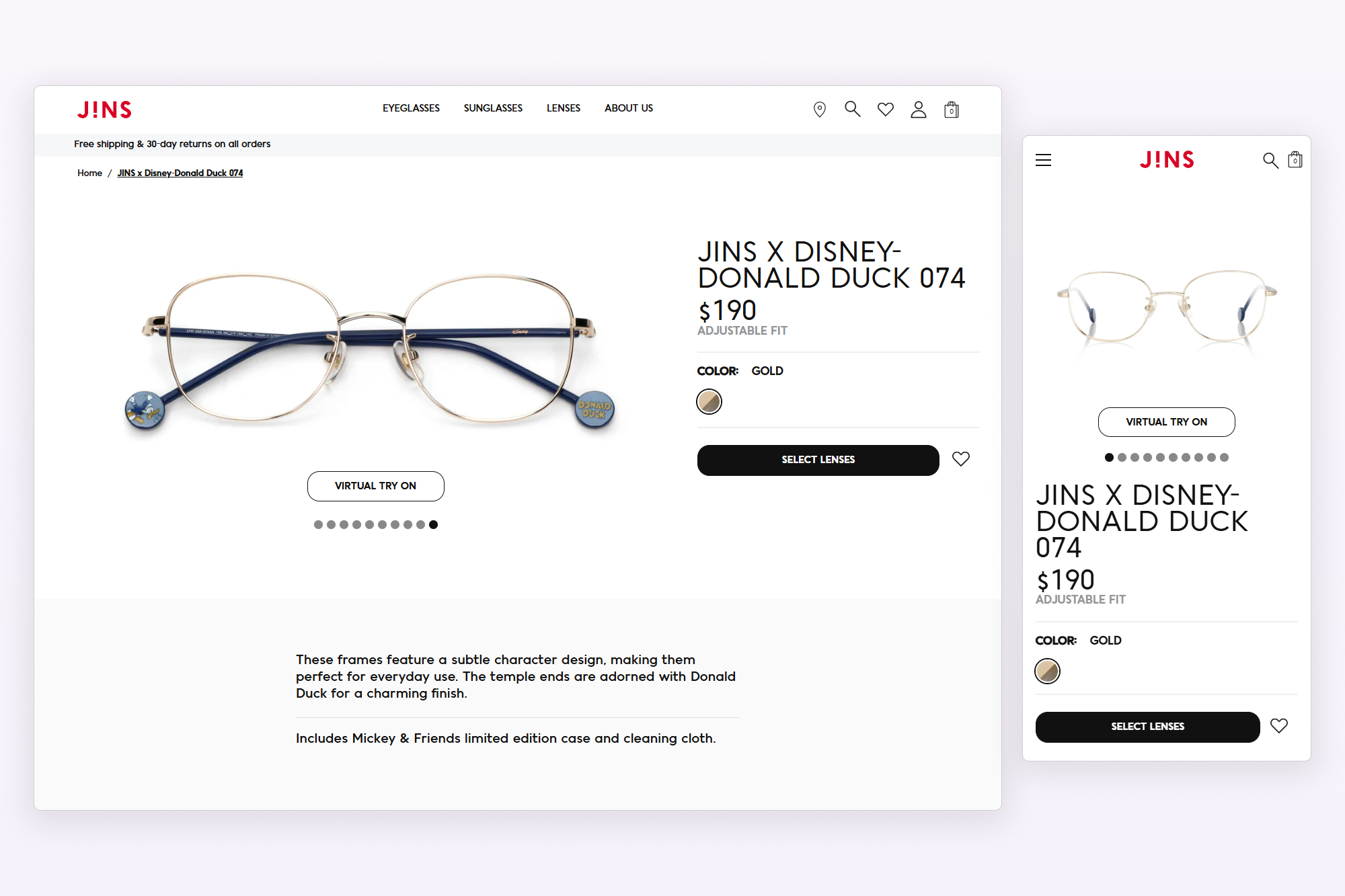 JINS x Disney Mickey & Friends product page