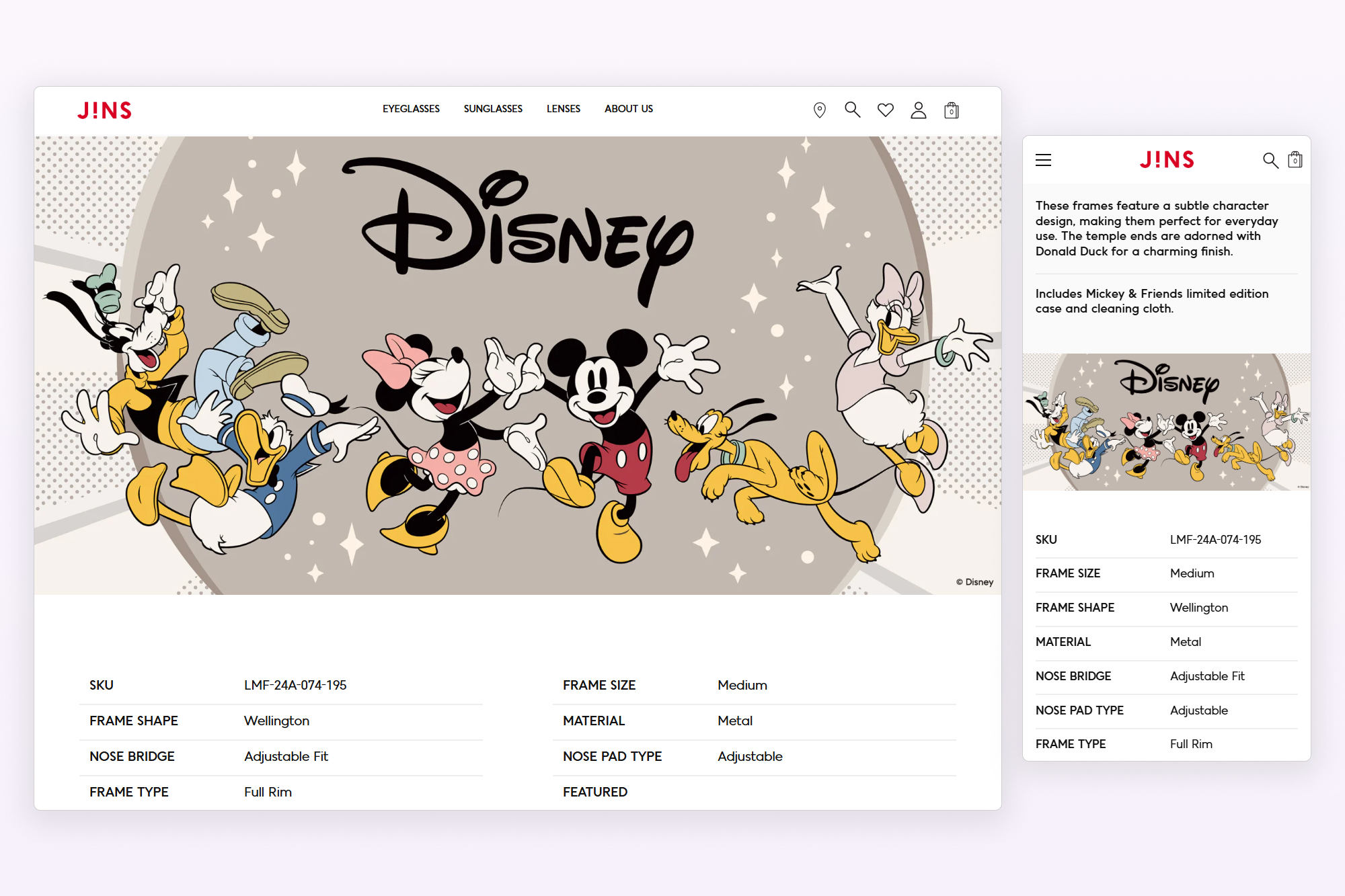 JINS x Disney Mickey & Friends product page