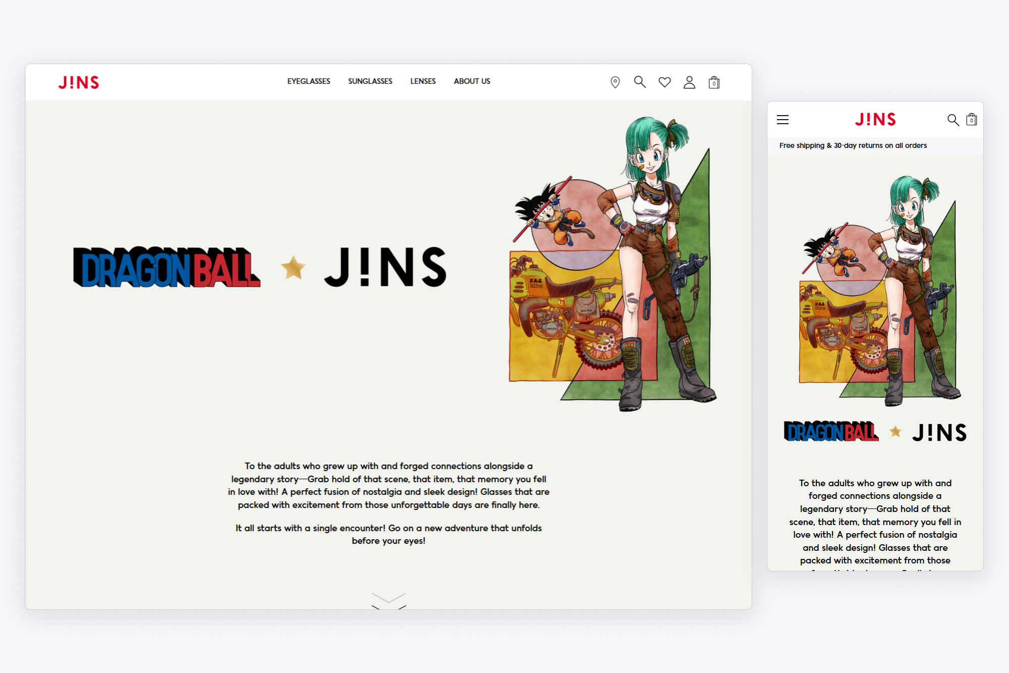 JINS x Dragon Ball landing page