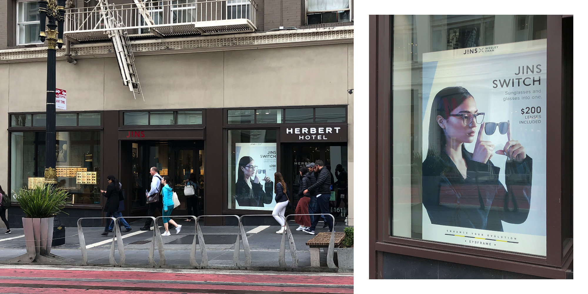 JINS EYE Frame large scape poster as seen from Union Square San Francisco, CA